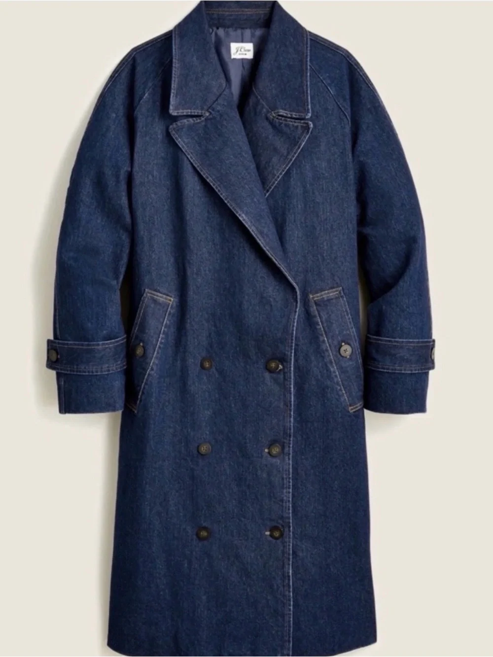 J. Crew Loose Oversized Minimal 70’s Relaxed Midi Dark Denim Trench Coat M